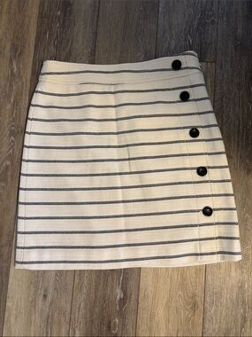 Ann Taylor White and Black Striped Button-Detail Mini Skirt